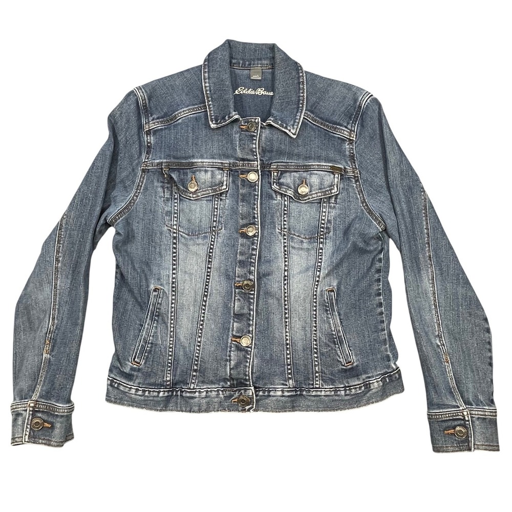 Eddie Bauer Blue Stretch Denim Trucker Jacket Women L